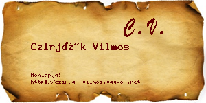 Czirják Vilmos névjegykártya